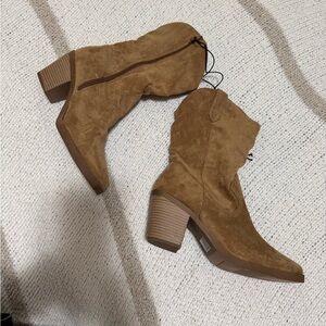 pop Brown Suede Mid Heel Western Ankle Boots